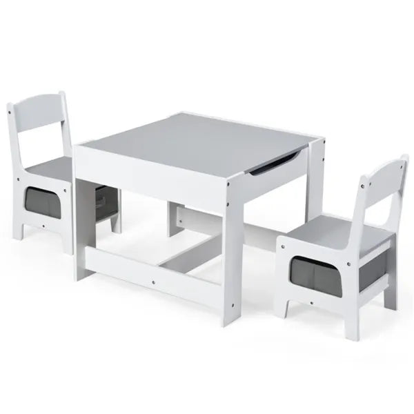 Web Based 2-in-1 Kids Activity Table And Chairs Set, Double-Sided Whiteboard & Blackboard, With Hidden Storage, Certified Non-Toxic MDF, Perfect Gift For 3-7 Years Old (White)