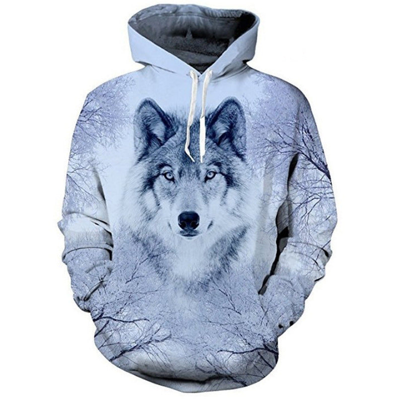 Web Based Digital Printed Wolf Series Hooded Sweater