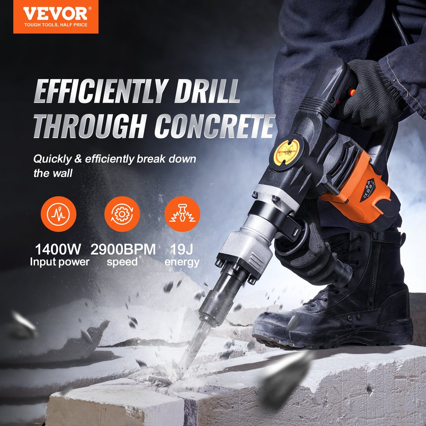 Web Based Demolition Jack Hammer Concrete Breaker 1400W Electric Hammer 2 Chisel Bit