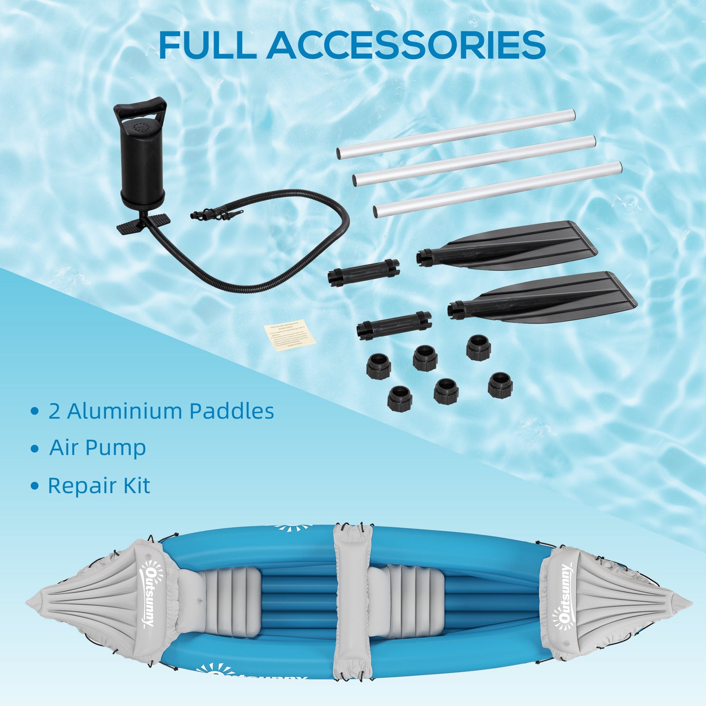 Web Based Kayak, 2 Person Inflatable Kayak, Includes Paddles, Aluminum Oars, Repair Kit, Portable Tandem Blow Up Boat, Blue