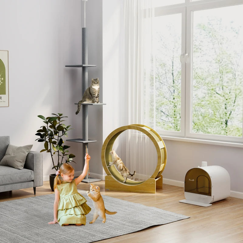 Web Based PawHut Floor-to-Ceiling Cat Tree Cat Climbing Tower With Sisal-Covered Scratching Posts Natural Cat Tree Activity Center For Kittens Cat Tower Furniture, Grey