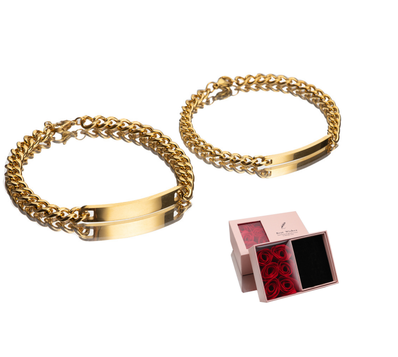 Web Based Engraved Titanium Steel Lovers' Day 18K High Quality Gold Plated Bracelet