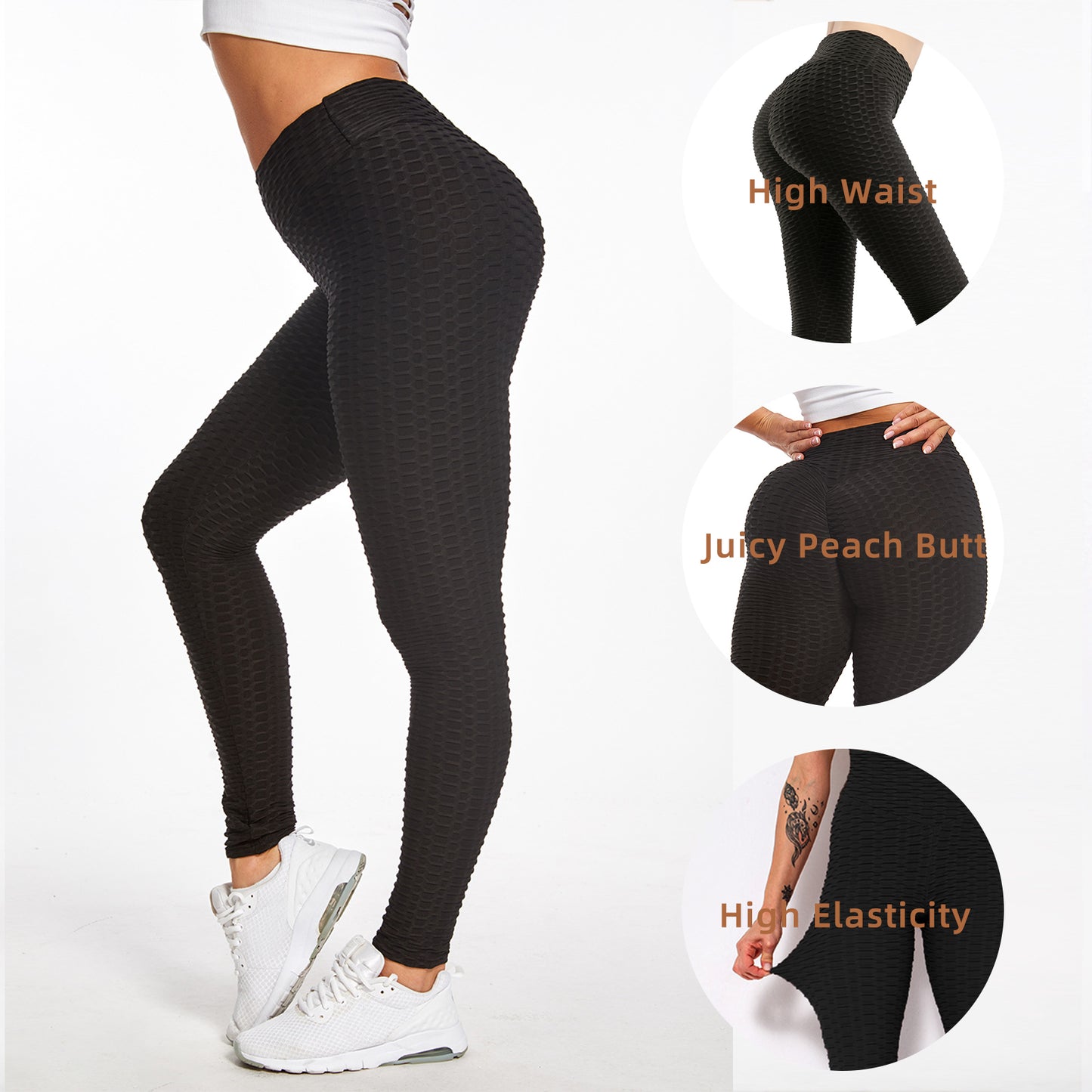 Web Based Women TIK Tok Leggings Bubble Textured Leggings Butt Lifting Yoga Pants Black Amazon Banned