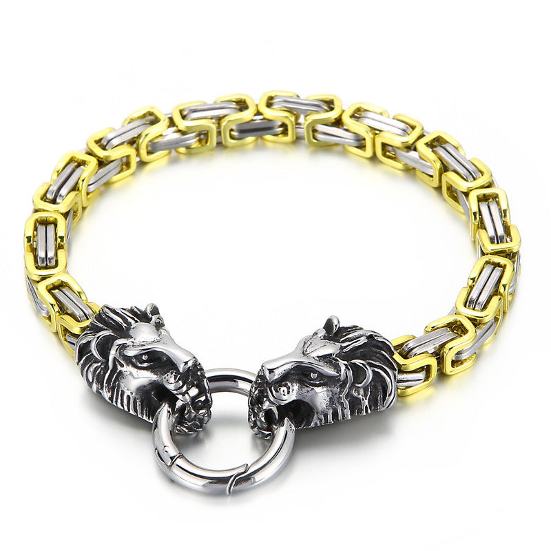 Web Based Domineering Lion Head King Chain Titanium Steel Men's Bracelet
