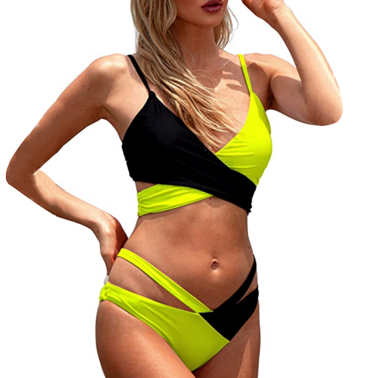 Web Based Ladies Bikini Set Cross Color Matching Slim Swimsuit Woman Summer Beach Swimwear Female Bodycon Beachwear