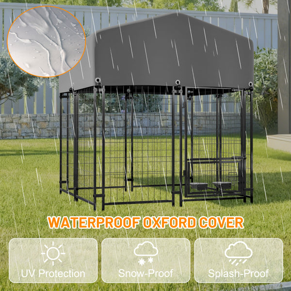 Web Based Outdoor Dog Kennel 4.23'x3.83'x4.83' With Roof, Heavy Duty Welded Wire Crate, All-Weather Protection & Safe Lock Design For Dogs And Pets