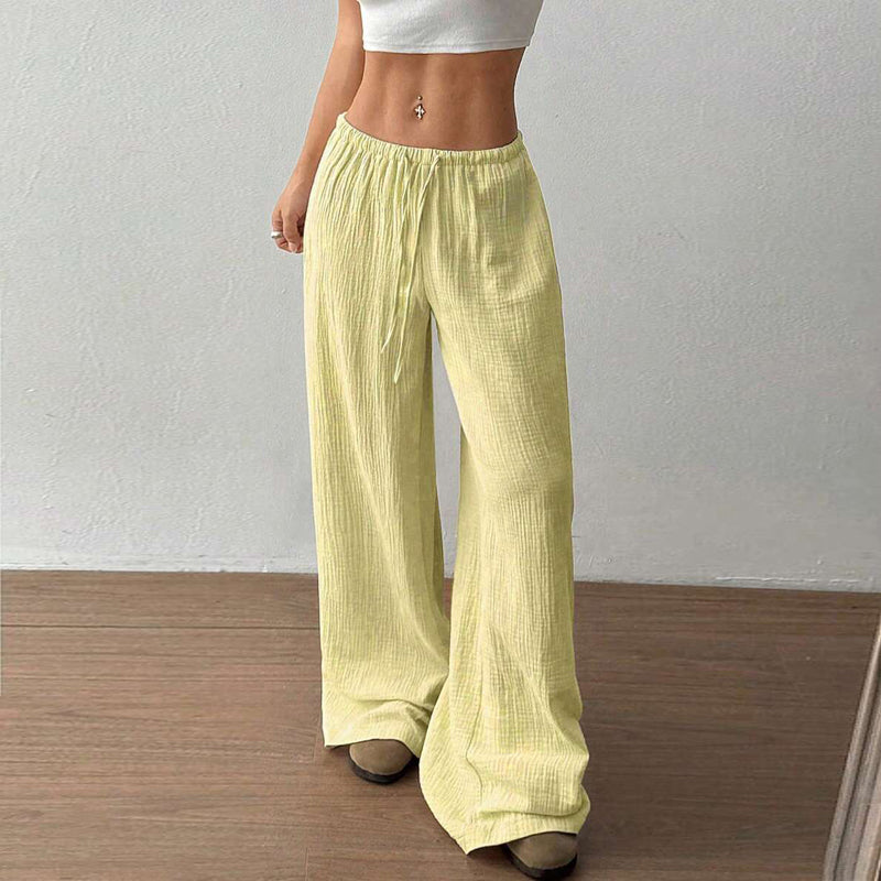 Web Based Plus Size Women's Solid Color High-Waisted Wide Leg Pants Drawstring Waist Casual Trousers For Spring And Autumn