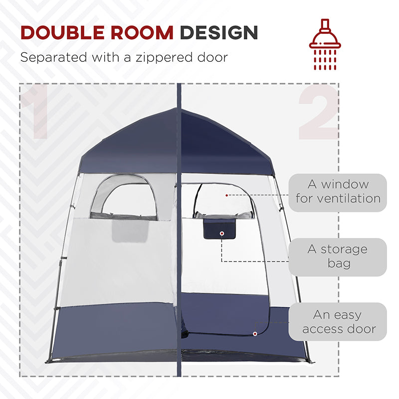 Web Based Two Room Pop Up Shower Tent with Shower Bag, Floor and Carry Bag, Blue