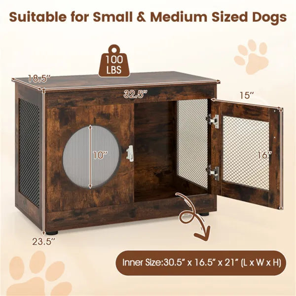 Web Based 2-in-1 Dog Crate End Table - Rustic Brown, 88lbs Capacity, Farmhouse Style, 32.5"x18.5"x23.5"
