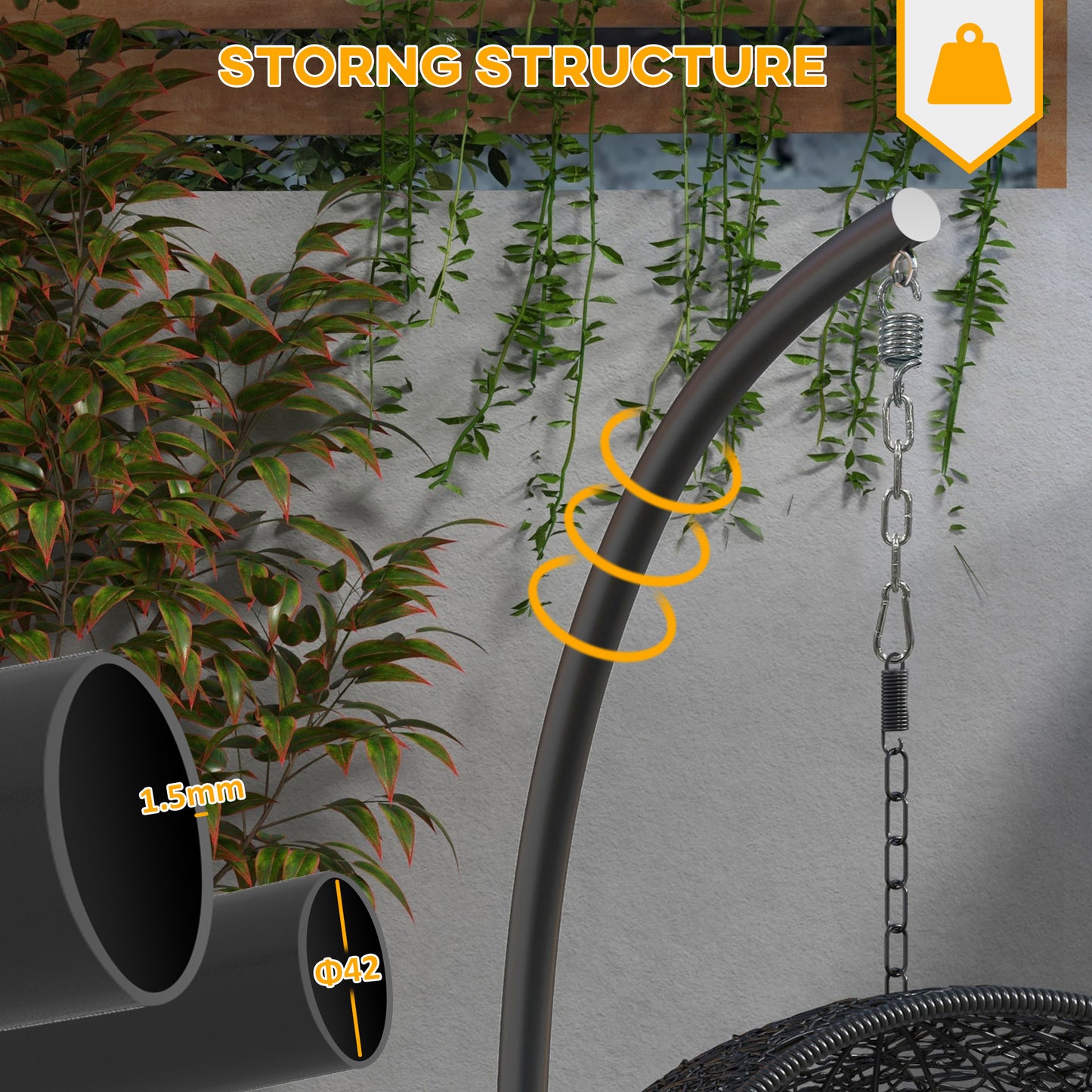 Web Based Hanging Hammock Chair Stand with Round Base, 40.2" x 76.8", Black