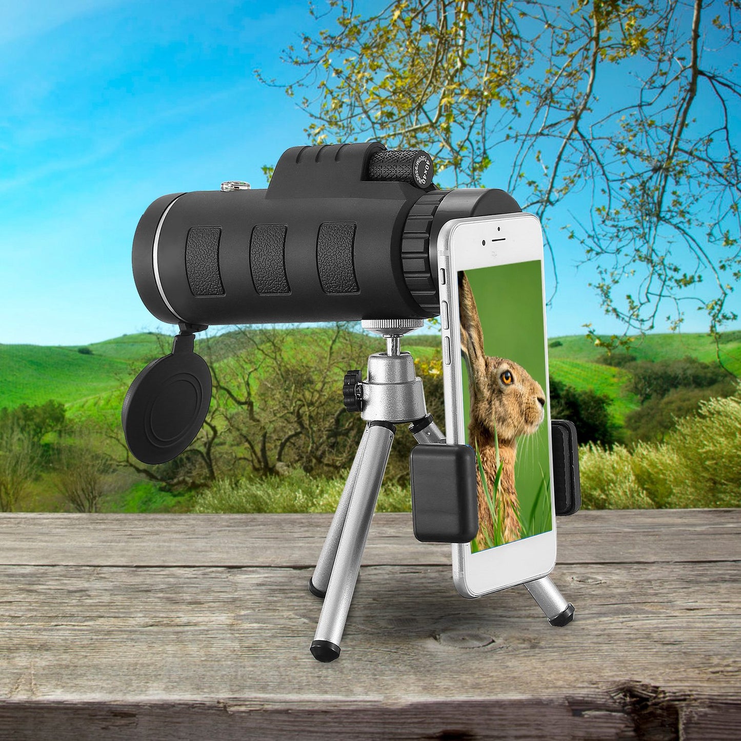 Web Based 1Pc 40 Plus 40 HD Optical Monocular Telescope With FMC Lens Low Light Vision Scope Phone Holder Tripod Compass For Bird Watching Hunting Camping Hiking Sport Event