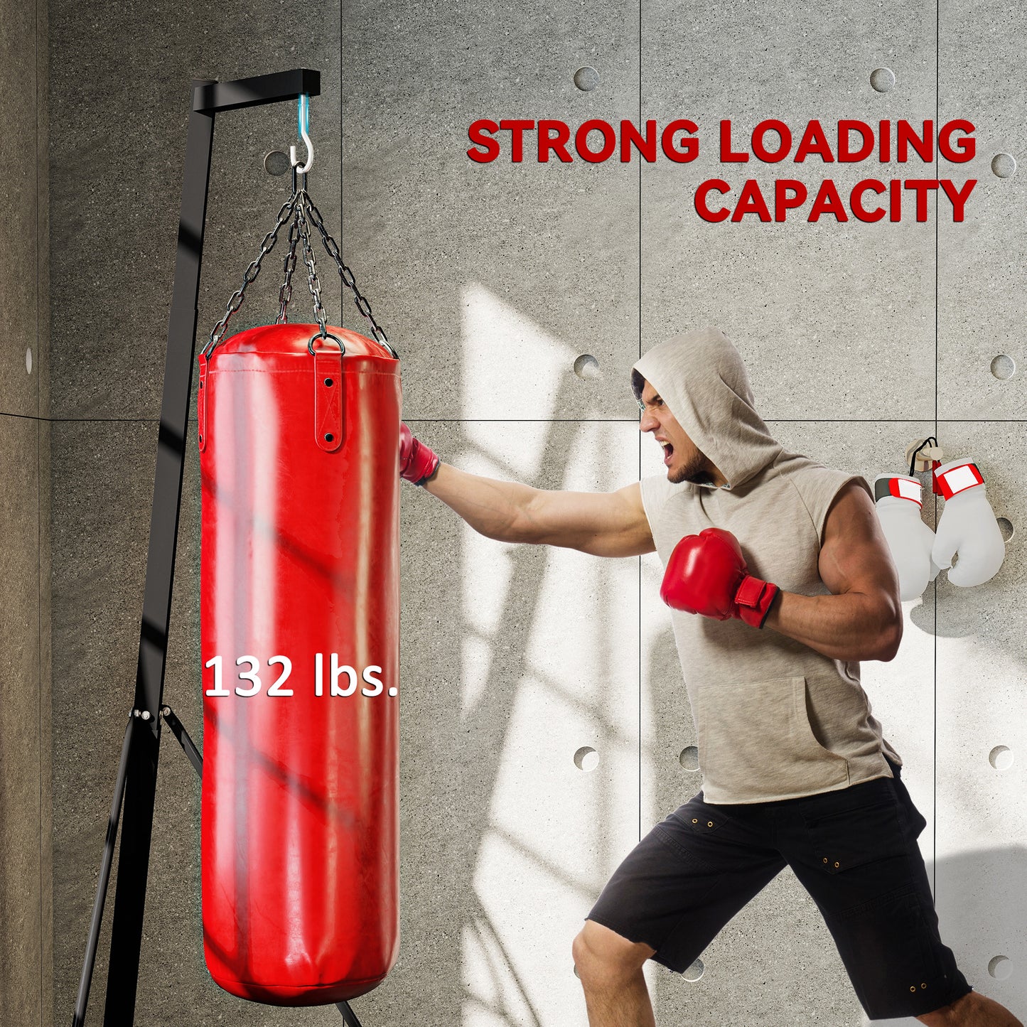Web Based Foldable Punch Bag Stand, Height Adjustable Heavy Bag Stand with Weighted Base, Free Standing for Home Gym, Stand Only