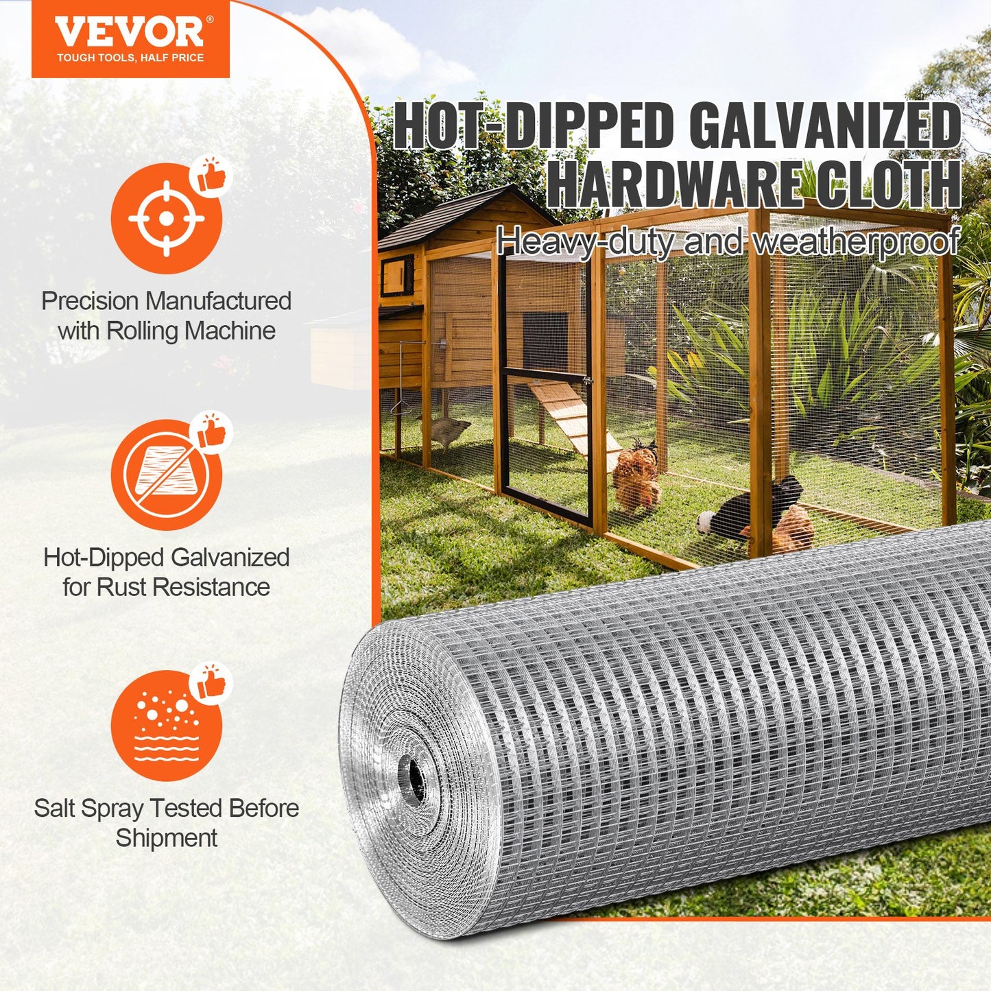 Web Based Hardware Cloth, 1'2 Inch 48in X 100 Ft 19 Gauge, Hot Dipped Galvanized Wire Mesh Roll, Chicken Wire Fencing, Wire Mesh For Rabbit Cages, Garden, Small Rodents