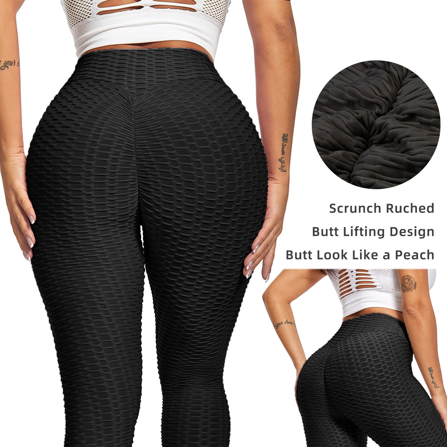 Web Based Women TIK Tok Leggings Bubble Textured Leggings Butt Lifting Yoga Pants Black Amazon Banned