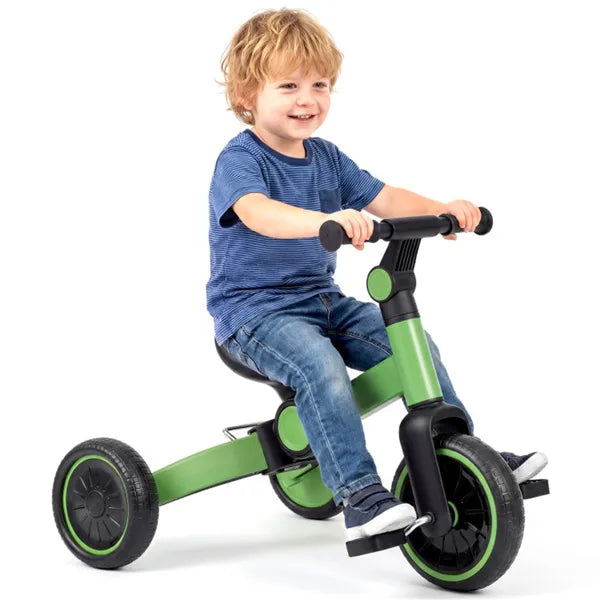 Web Based 5-In-1 Foldable Toddler Tricycle, Adjustable Handlebar & Ergonomic Seat With Removable Pedals - Green