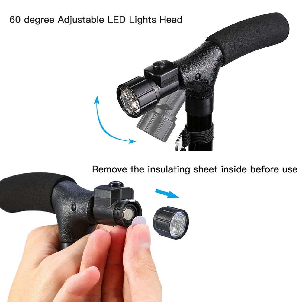 Eeb Based Folding LCD Walking Stick Cane With Flashlight For Senior Aluminium Travel Hiking Cane Trekking Pole Crutch Handle Strap 5 Gears