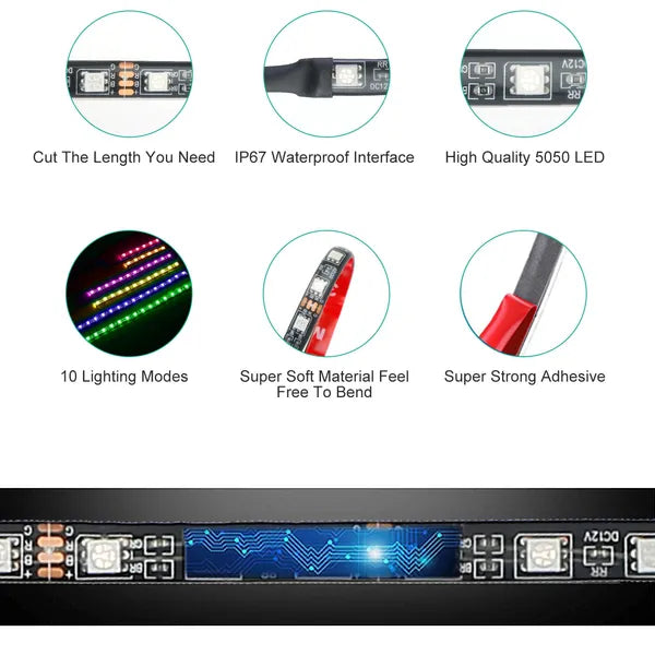 Web Based 6Pcs Motorcycle LED Light Strips Multi-Color Neon Light Kits Waterproof DC 12V RGB Atmosphere Lights
