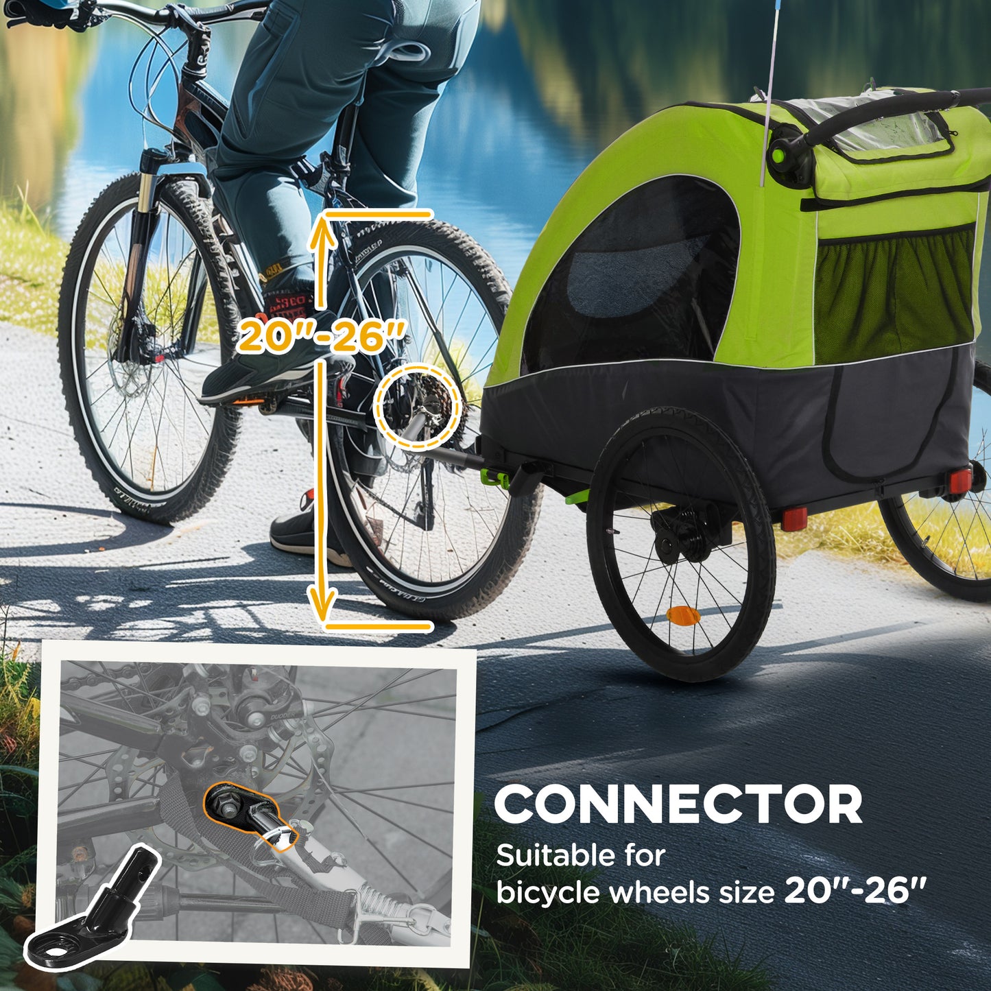 Web Based Bike Trailer for Kids 3 In1 Foldable Child Jogger Stroller Baby Stroller Transport Carrier with Shock Absorber System Rubber Tires Adjustable Handlebar Kid Bicycle Trailer Green and Gray