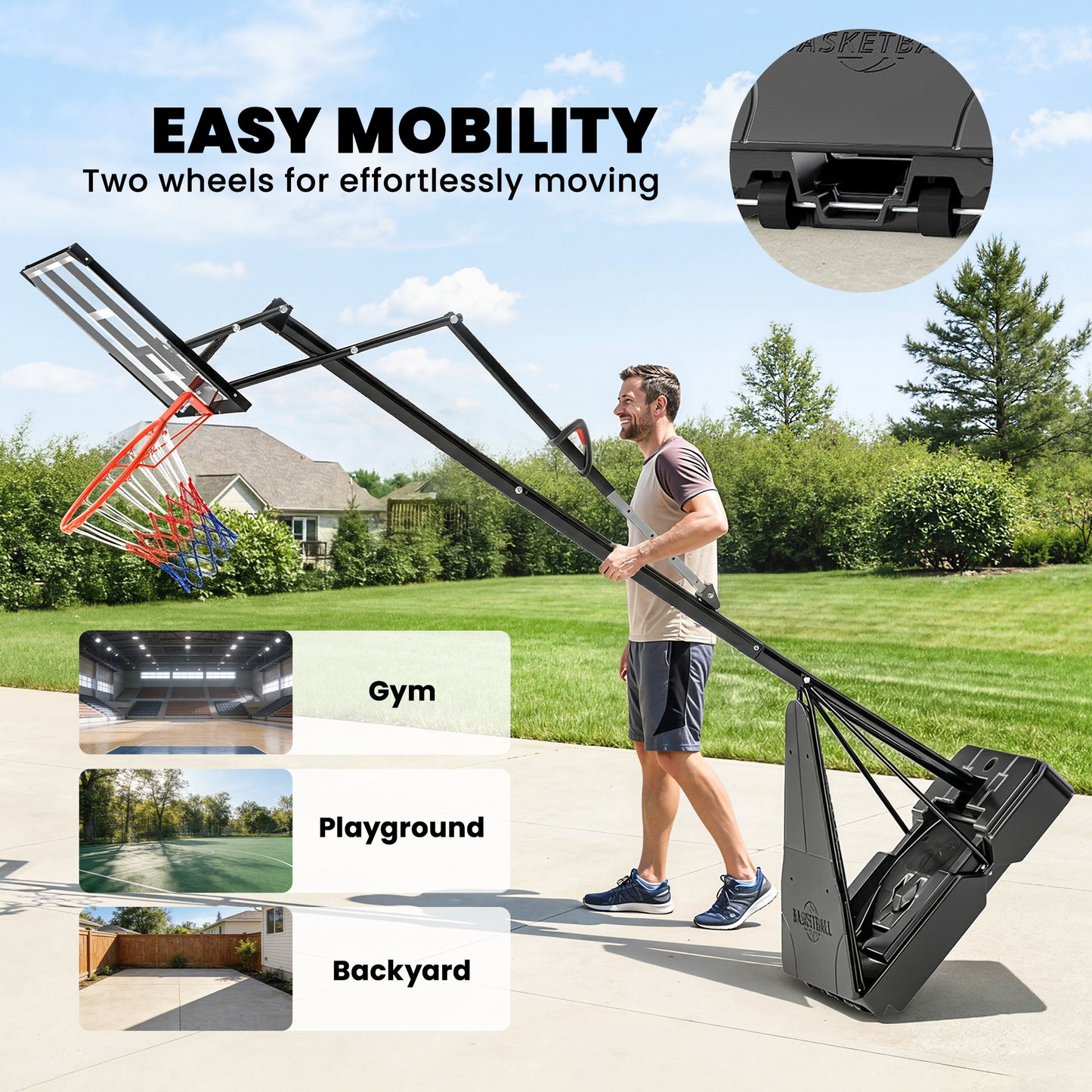Web Based Portable Basketball Hoop Outdoor, 8-10ft Adjustable Basketball Goal, 47 Inch Shatterproof Backboard, Action Grip