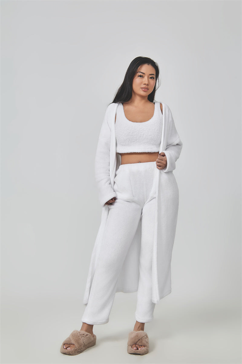 Web Basd Cozy Pajama Set, 3 Piece Lounge Set, Cute Loungewear, Warm Suit Sets, Matching Set, Lounge Set, 3 Piece Pant Sets, Women Winter Dress