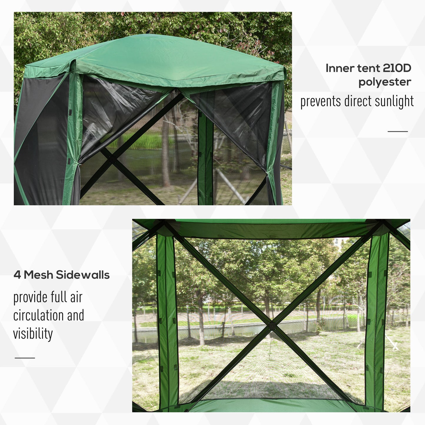 Web Based Pop Up Camping Canopy Gazebo Screen Shelter Tent with Single Person Easy Set-Up, Ventilating Mesh, Portable Carry Bag for Outdoor Camping Party Event, 7x7FT, Green