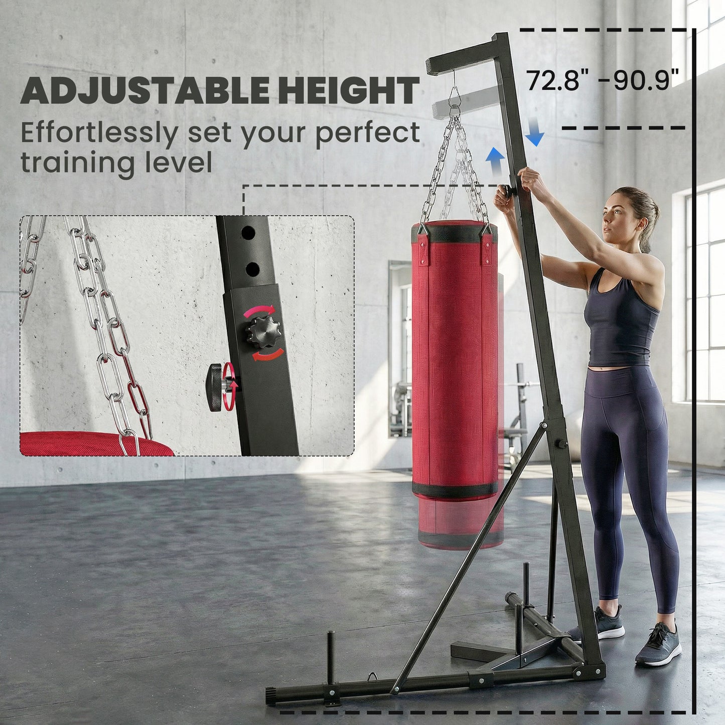 Web Based Punching Bag with Stand for Adults, 72.8"-90.9" Height Adjustable Freestanding Boxing Stand with Canvas Sandbag, Red