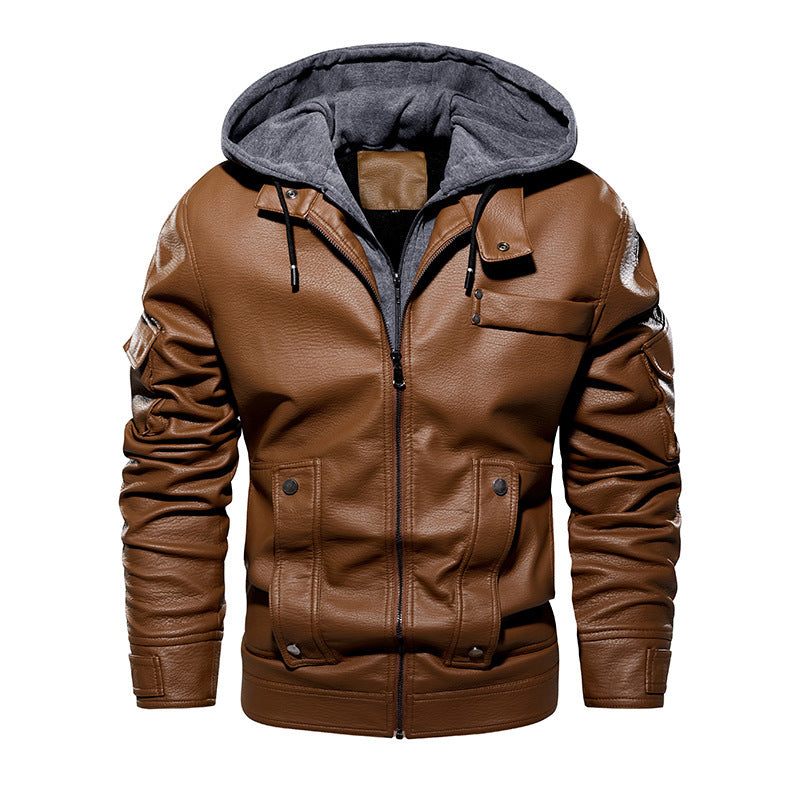 Webbased Men's US Size Leather Coat Fashionable Warm