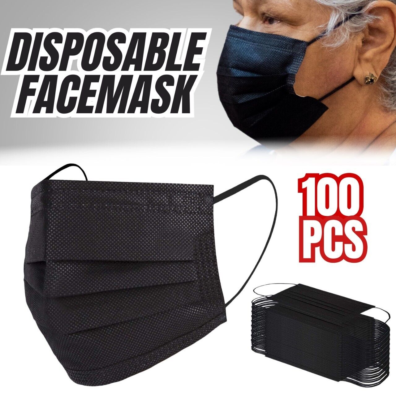 Web Based 100 PCS Face Mask Non Medical Surgical Disposable 3Ply Earloop Mouth Cover Black