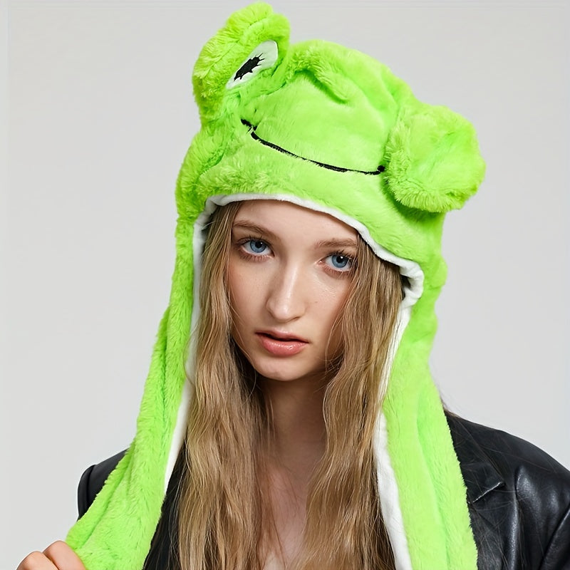 Web Based Cute Animal Moving Ear Hat Cute Panda Dog Frog Puppy Plush Hats Halloween Cosplay Party Earflap Hat For Women