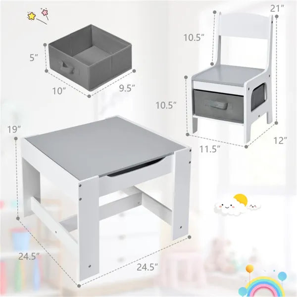 Web Based 2-in-1 Kids Activity Table And Chairs Set, Double-Sided Whiteboard & Blackboard, With Hidden Storage, Certified Non-Toxic MDF, Perfect Gift For 3-7 Years Old (White)