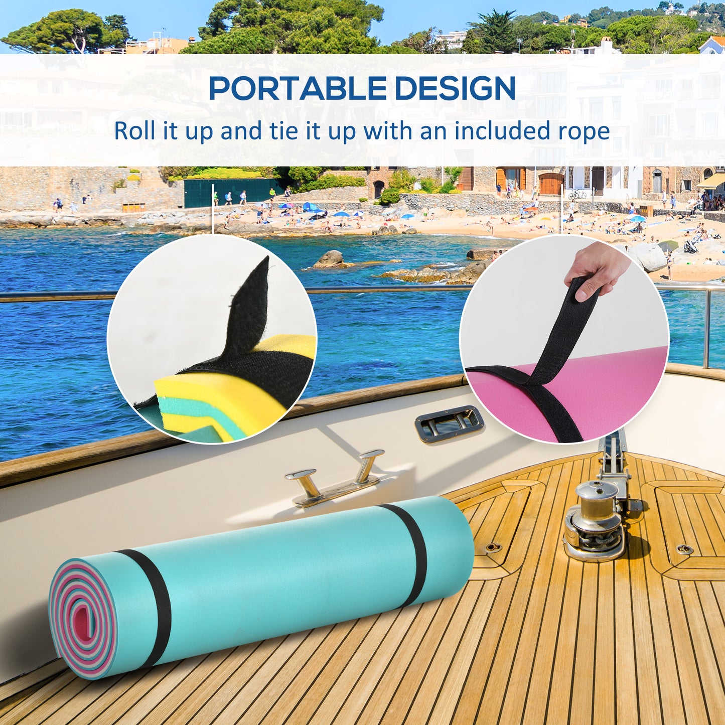 Web Based 12' x 5' Lily Pad Floating Mat with Cup Holder Table, 3-Layer Portable Roll-Up Water Mat Float Dock for 2-3 People, on Lake, River, Beach, Swimming Pool, Pink