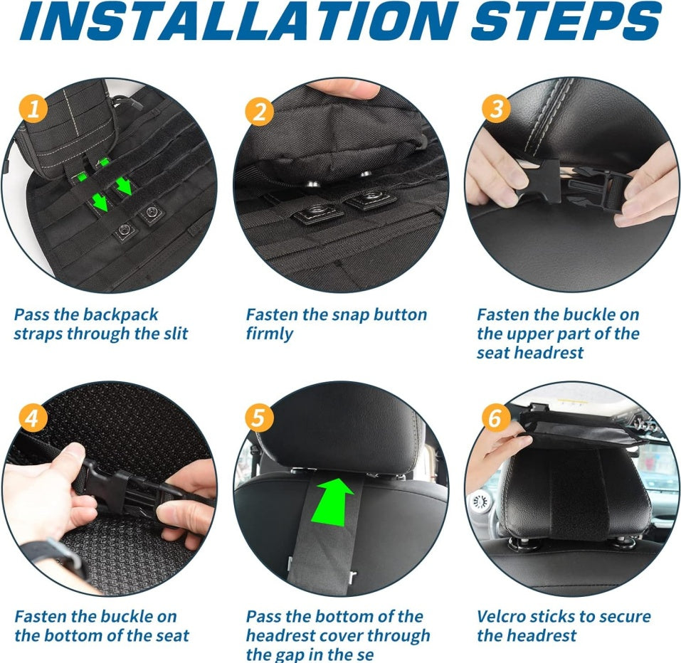 Web Based Universal Tactical Vehicle Back Seat Organizer With 3 Detachable Pouches