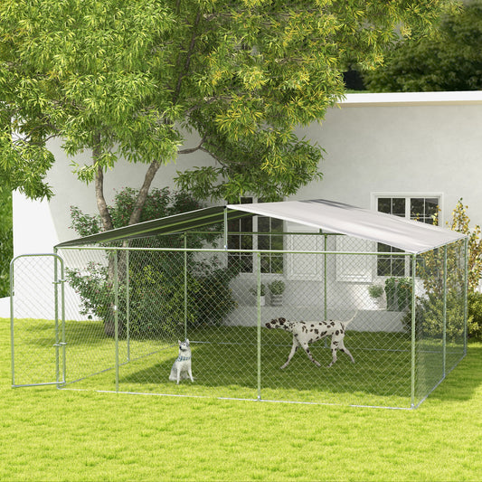 Web Based 15x15 Dog Kennel with Cover, Secure Outdoor Dog Fence, Galvanized Steel Frame for Backyard, Green
