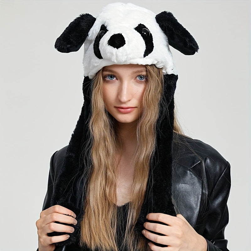 Web Based Cute Animal Moving Ear Hat Cute Panda Dog Frog Puppy Plush Hats Halloween Cosplay Party Earflap Hat For Women