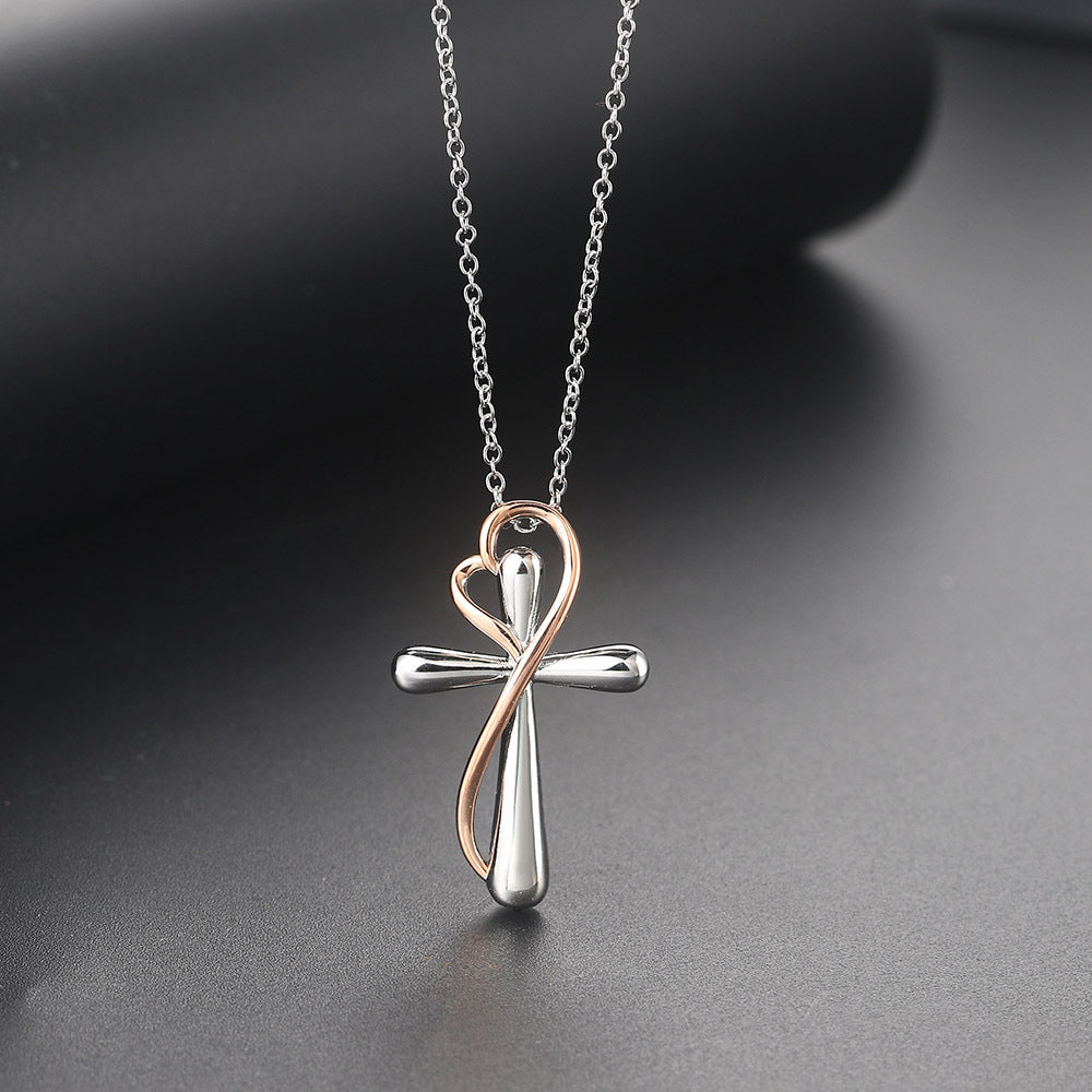 Wbs Heart-shaped Cross Necklace Simple Color Separation Electroplating