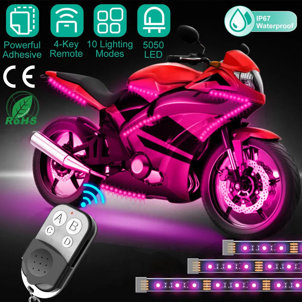 Web Based 6Pcs Motorcycle LED Light Strips Multi-Color Neon Light Kits Waterproof DC 12V RGB Atmosphere Lights
