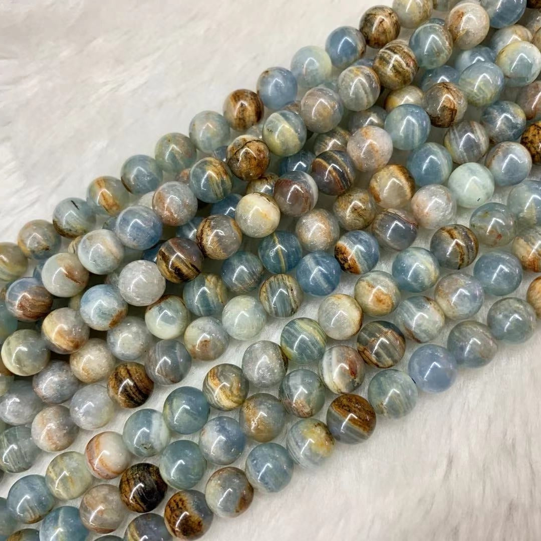 Web Based Simple Blue Natural Calcite Bead Bracelet