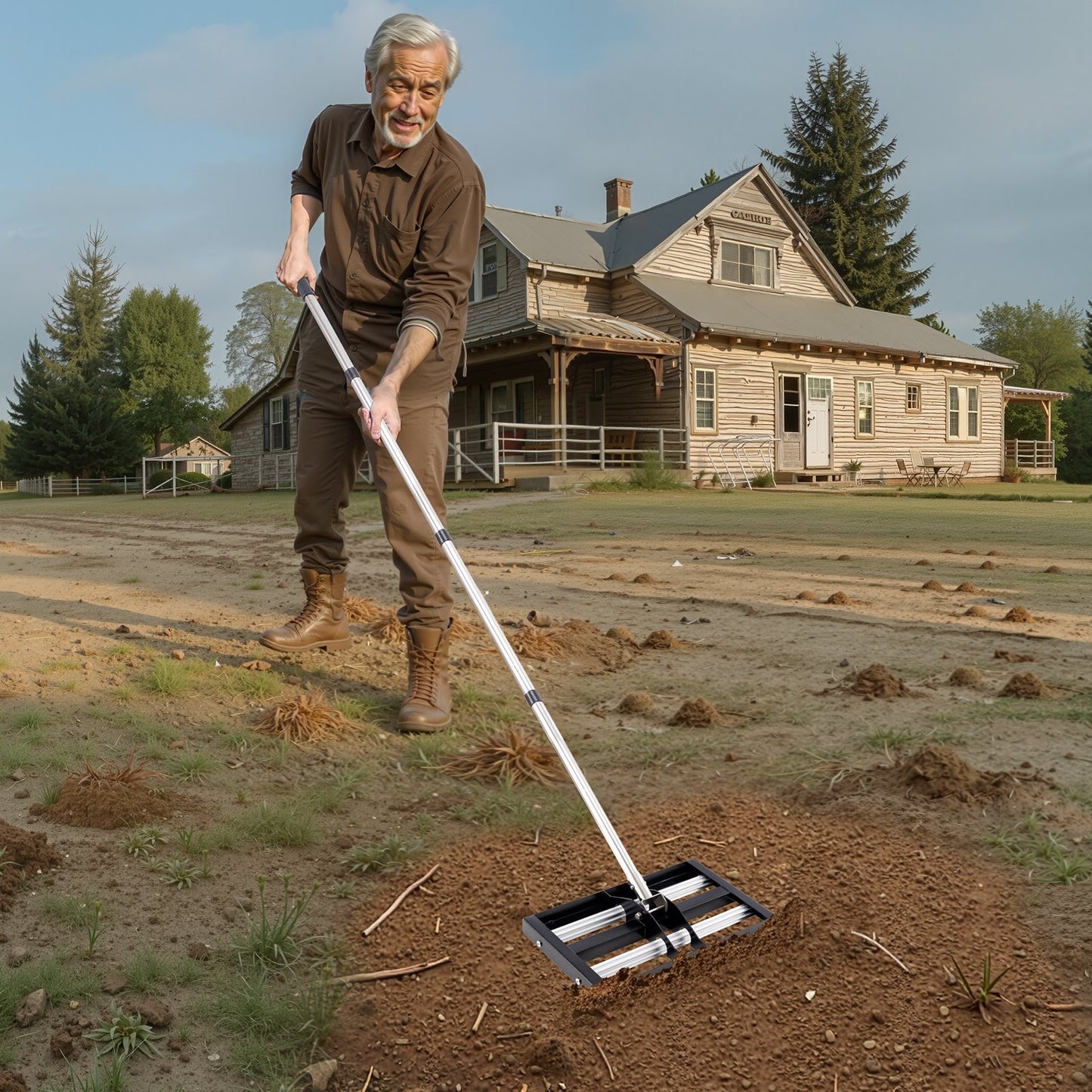 Web Based 17x10in Lawn Leveling Rake With 63.4 In Adjustable Handle For Yard Heavy Duty