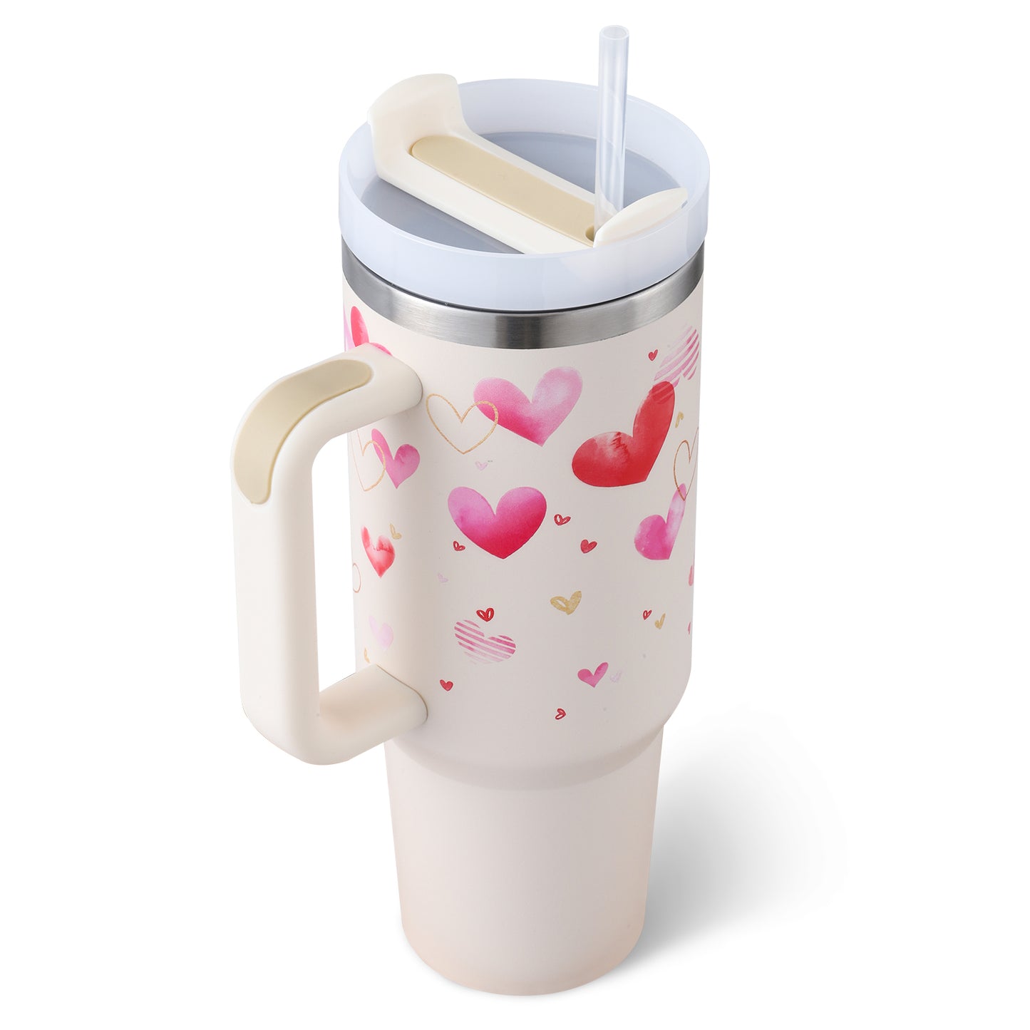 Web Based 40 Oz Tumbler With Handle Straw Insulated, Stainless Steel Spill Proof Vacuum Coffee Cup Tumbler With Lid Tapered Mug Gifts For Valentine Lover Suitable For Car Gym Office Travel