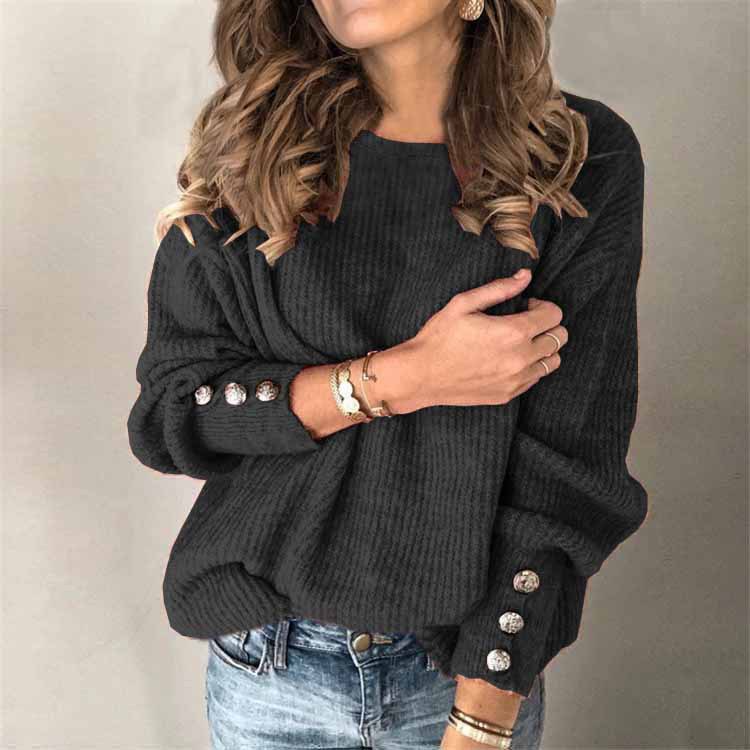 Web Based Long Sleeve Round Neck Button Knit T-shirt