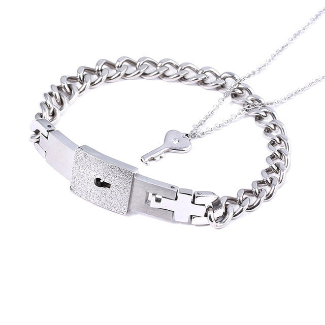 Web Based Fashion Jewelry Titanium Steel Couple Love Lock, Bracelet, Key Set, Necklace