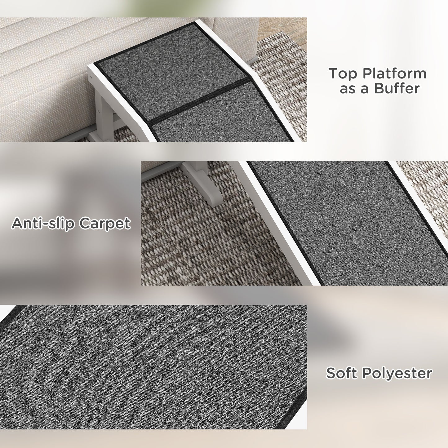 Web Based 49" Pet Ramp for Dogs & Cats with Non-Slip Carpet, White