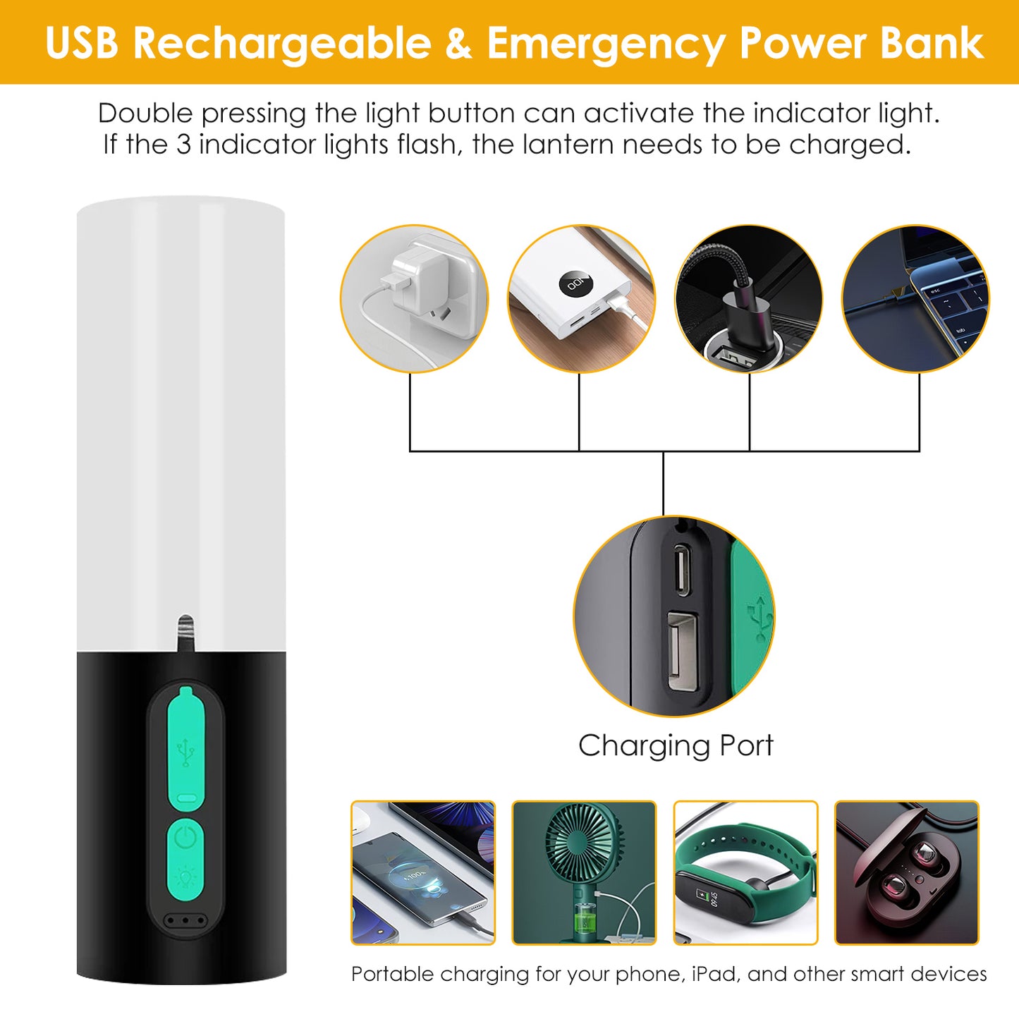 Web Based Rechargeable Camping String Light IP44 Waterproof Camping Lantern With 33Ft String Light 7 Light Modes Emergency Power Bank Carry Bag For Indoor Outdoor Wedding Party