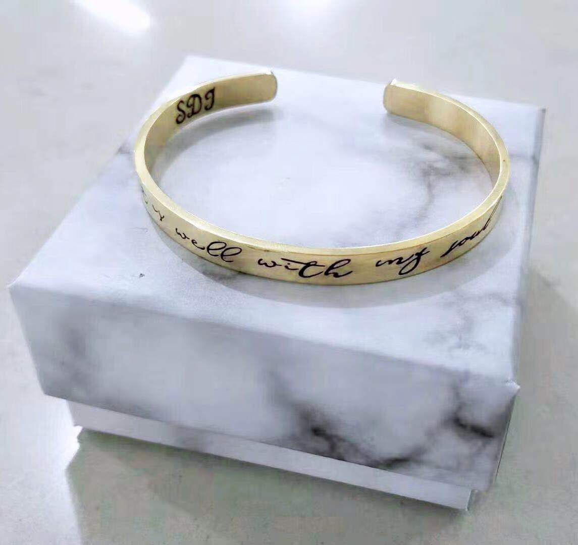 Web Based Mantra Bracelet With Quotes Stainless Steel Cuff Inspirational Jewelry Graduation Gift