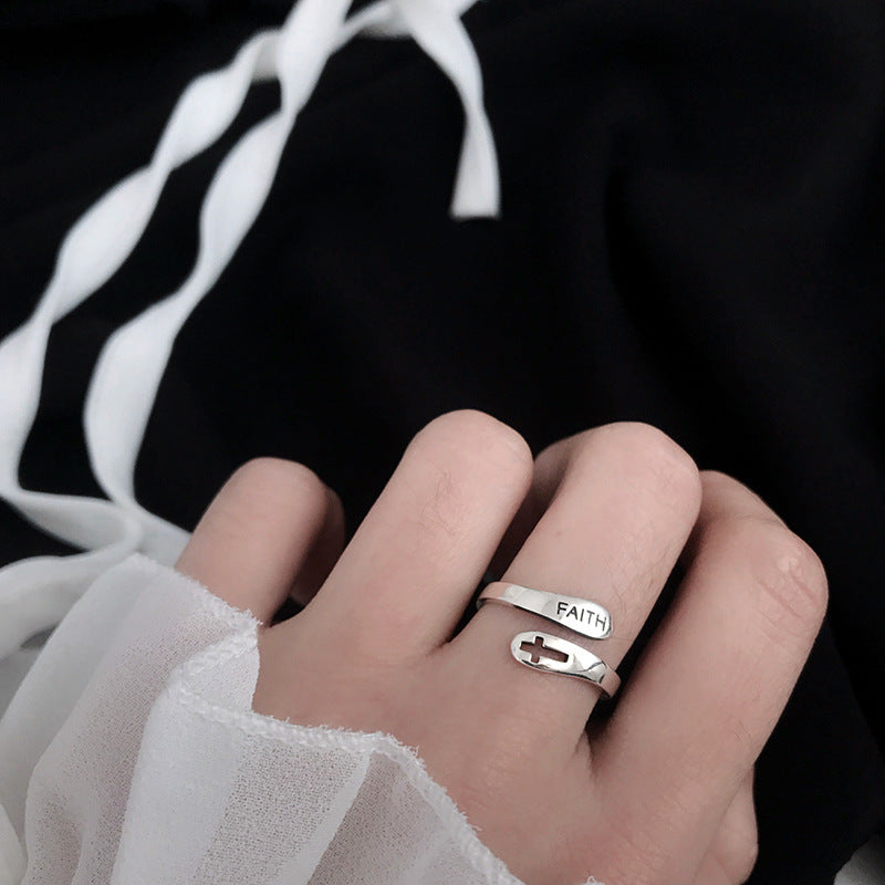 Web Based Fashionable English Letter Hollow Belief Ring