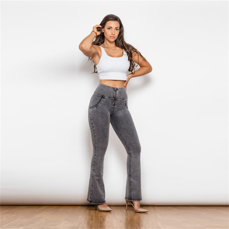 Web Based Flared Pants Women's Hip Lift Grey High Waist Women's Skinny Jeans