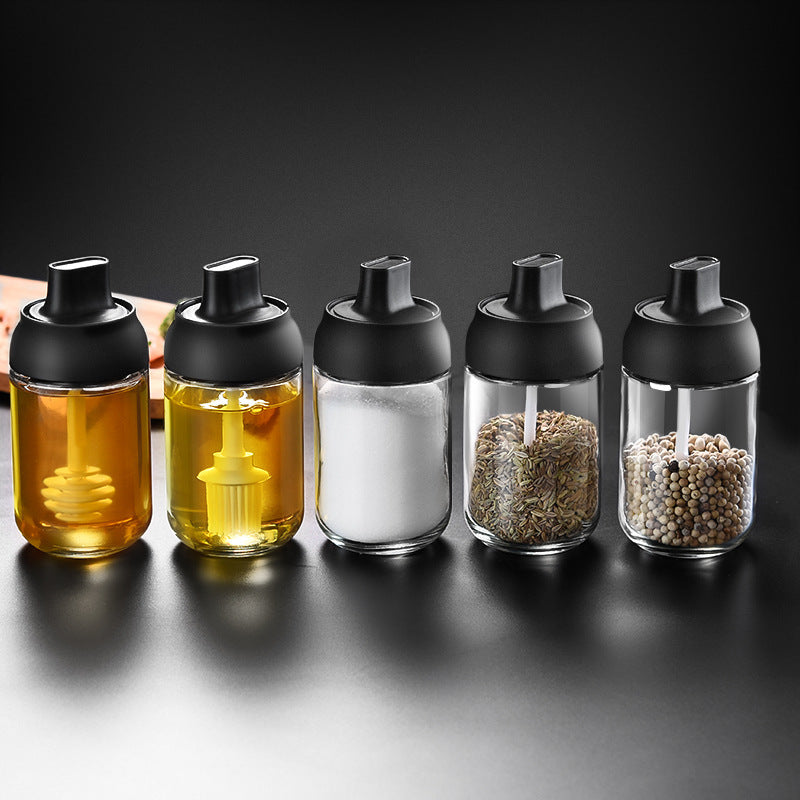 Web Based Kitchen Spice Glass Seasoning Jar with Spoon and Lid 250M