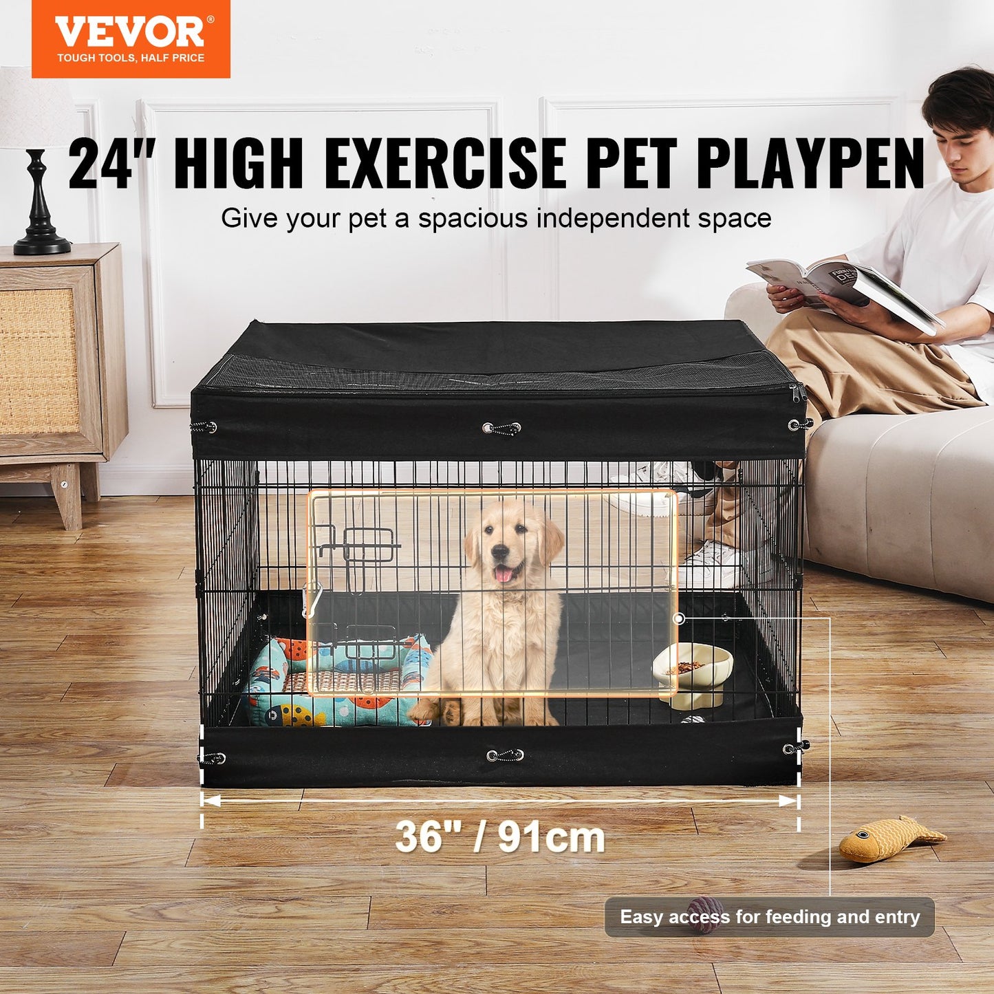 Web Based Dog Playpen 4 Panels Foldable Metal Dog Exercise Pen With Bottom Pad Cover