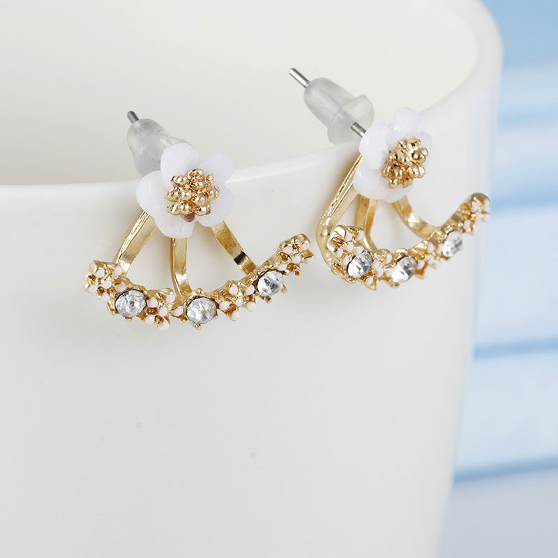 Web Based Zircon daisy flower back hanging earrings