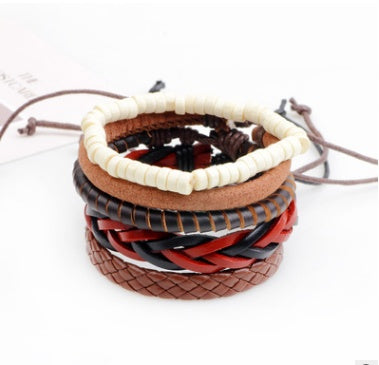 Web Based Leather Bracelet Men Multilayer Bead Bracelet Punk Wrap Bracelets for Women Vintage punk Men Jewelry